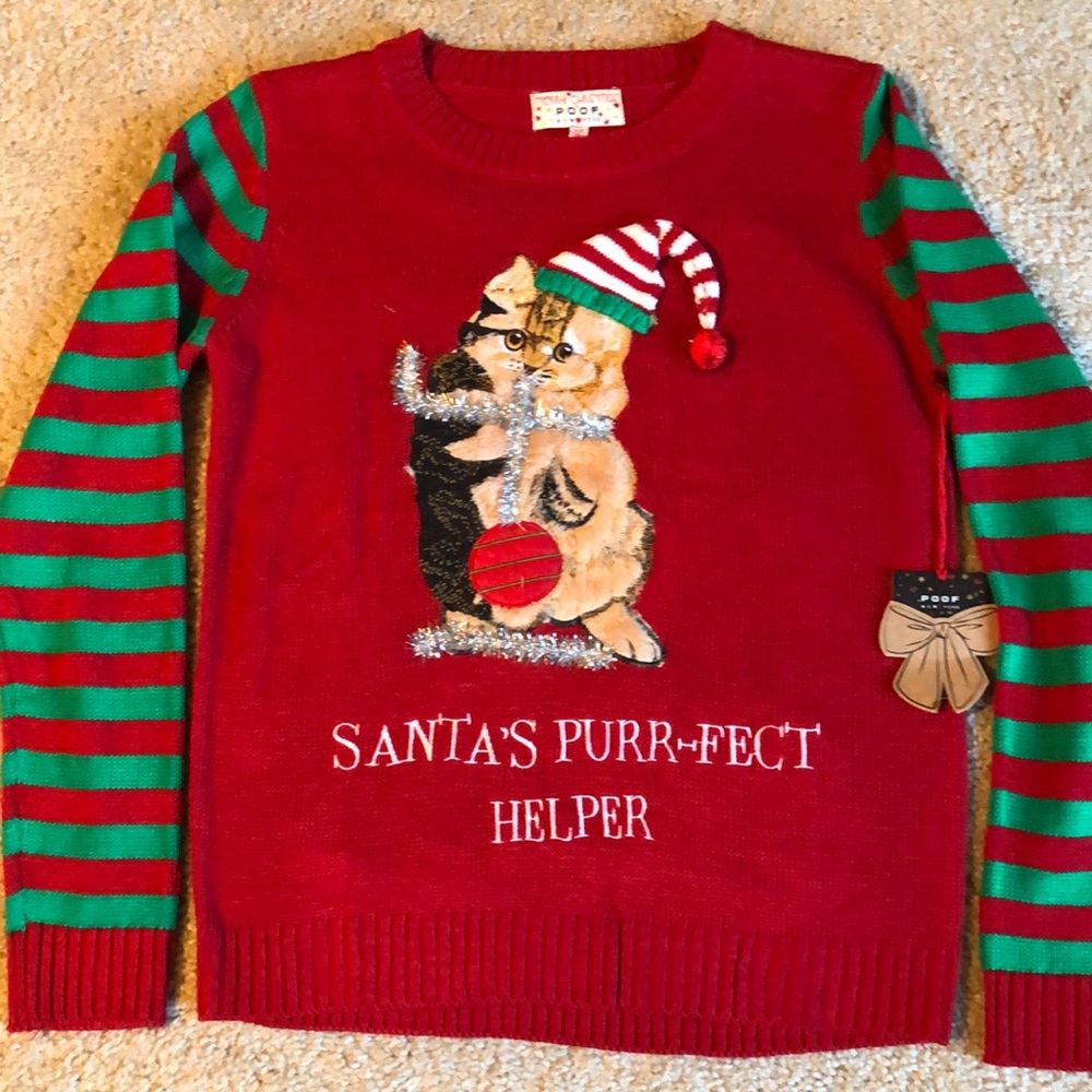 New! Christmas Red Cat Sweater Small